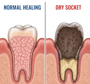 pictures of normal healing granulation tissue vs dry socket