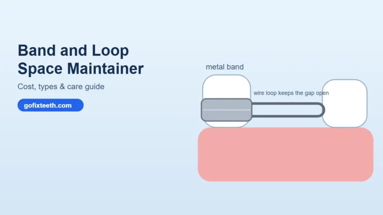Diagram of a band and loop space maintainer: a metal band on a molar with a wire loop holding the gap open