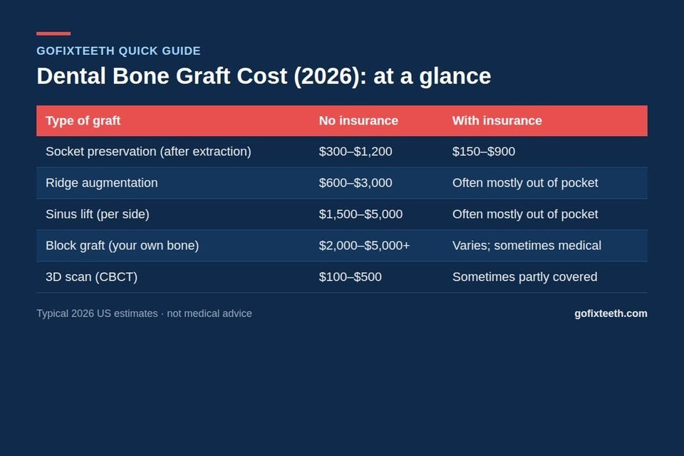 Dental Bone Graft Cost (2026) at a glance