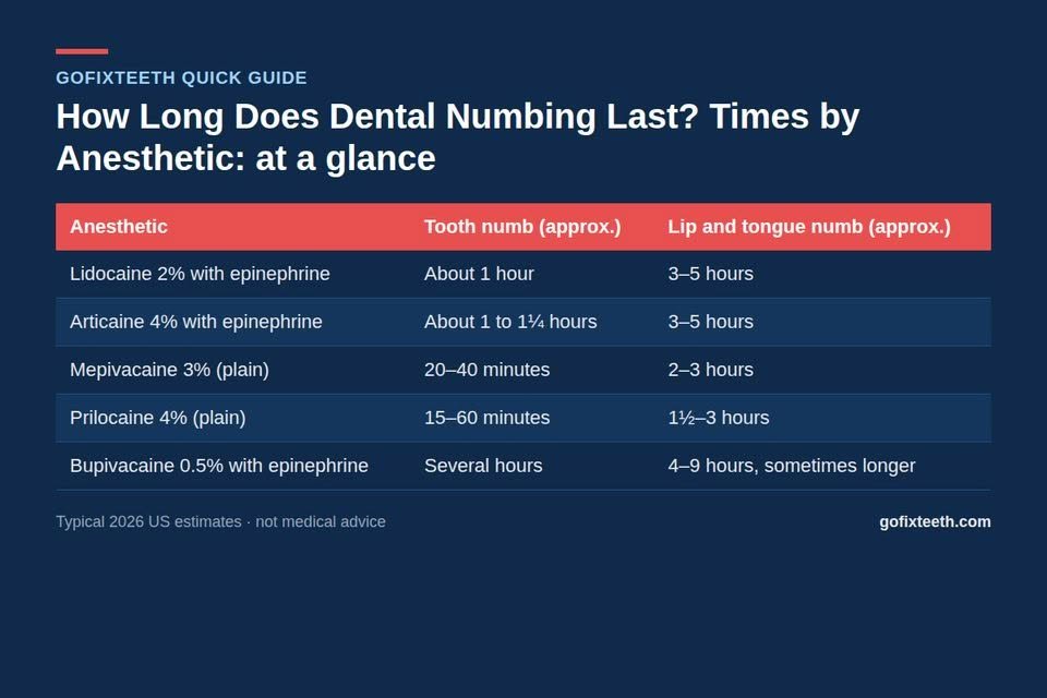 How Long Does Dental Numbing Last? Times by Anesthetic at a glance