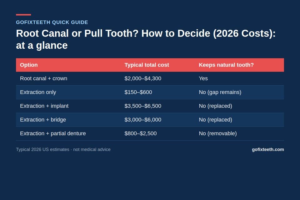Root Canal or Pull Tooth? How to Decide (2026 Costs) at a glance