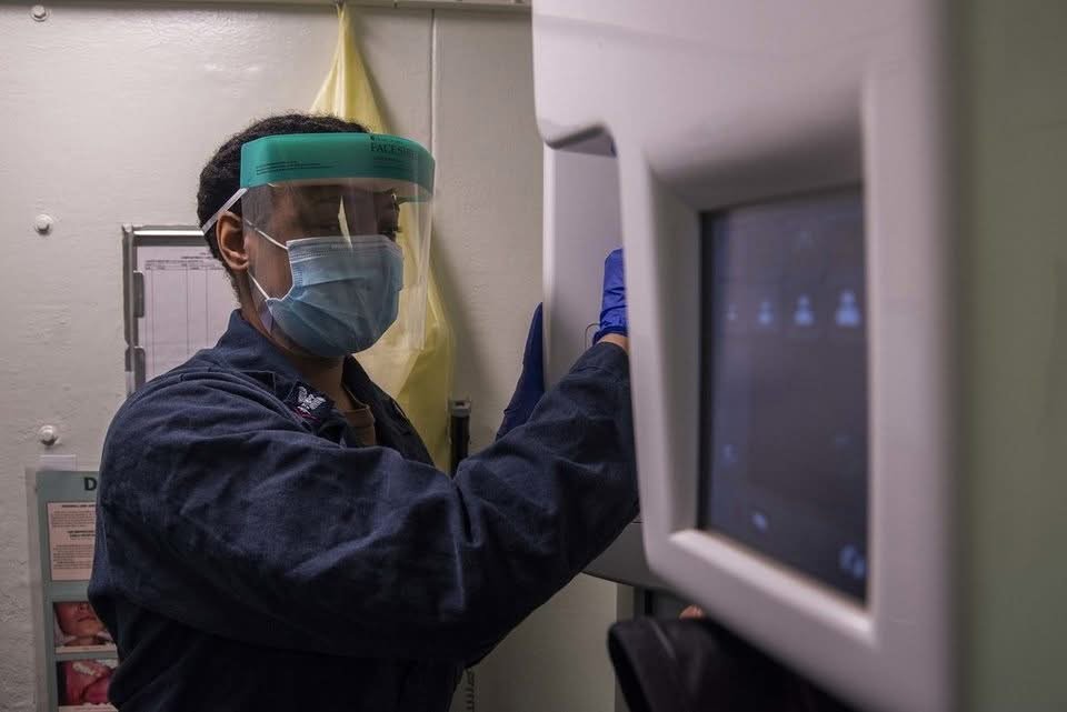 Panoramic dental X-ray machine, used to see a wisdom tooth growing sideways under the gum